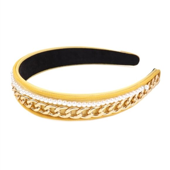 J. ELISE BOUTIQUE YELLOW GOLD CHAIN PEARL FASHION HEADBAND - Picture 1 of 5